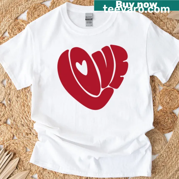 T-shirt with heart graphic and love typography