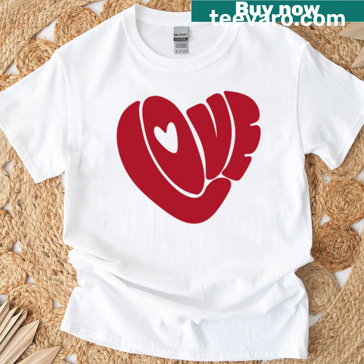 T-shirt with heart graphic and love typography — on a men's t-shirt