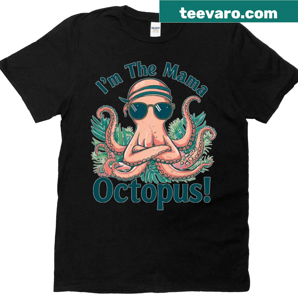 Cute mama octopus design T-shirt portraying a caring theme — on a men's t-shirt
