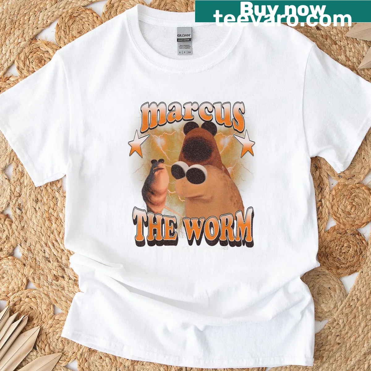 Illustration of Marcus the Worm with 'I Don't Like This Rock' text on t-shirt — on a men's t-shirt