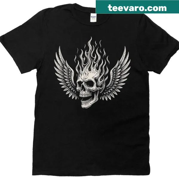 Vintage flaming skull graphic T-shirt with gothic style
