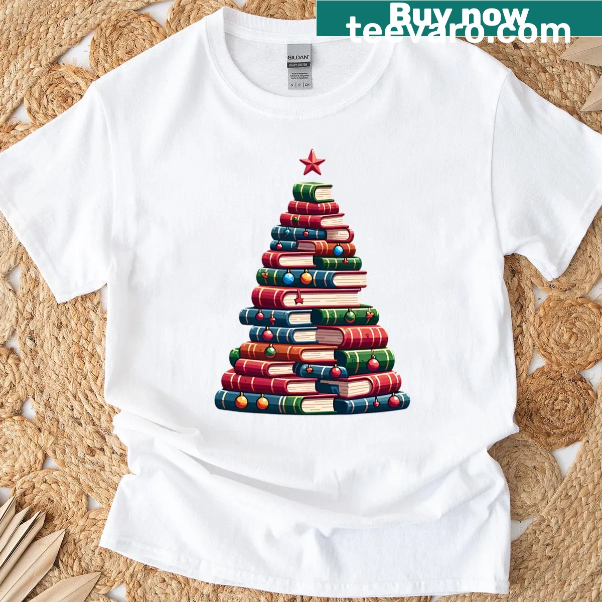 Festive reading-themed Merry Bookmas t-shirt — on a men's t-shirt