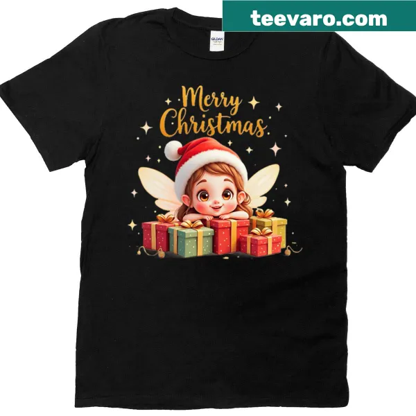 Cute oversized Christmas tee with a fairy and presents design