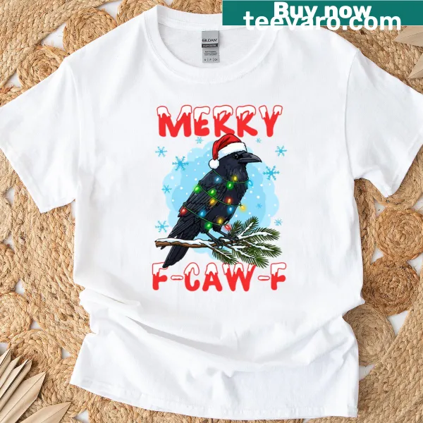 Humorous Christmas T-shirt featuring a crow in festive attire