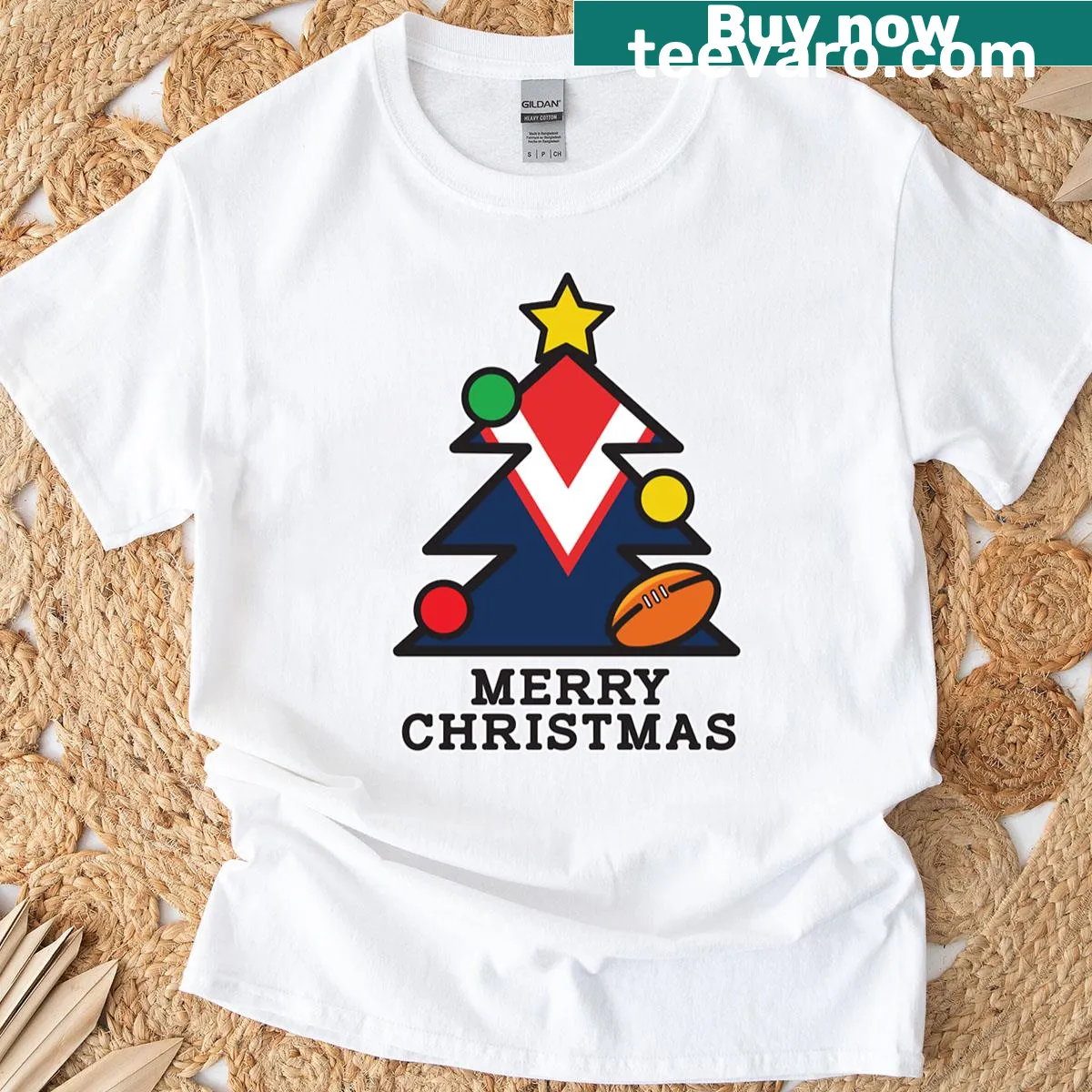 Merry Christmas Sydney T-shirt with festive graphics — on a men's t-shirt