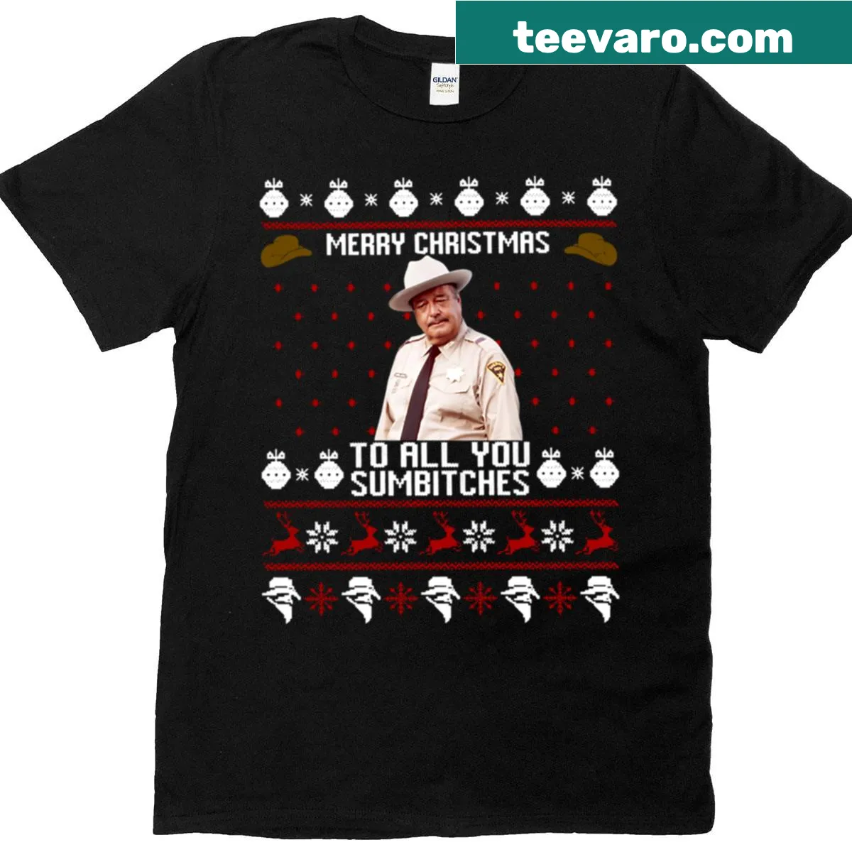 Sarcastic text on a humorous Christmas-themed T-shirt — on a men's t-shirt