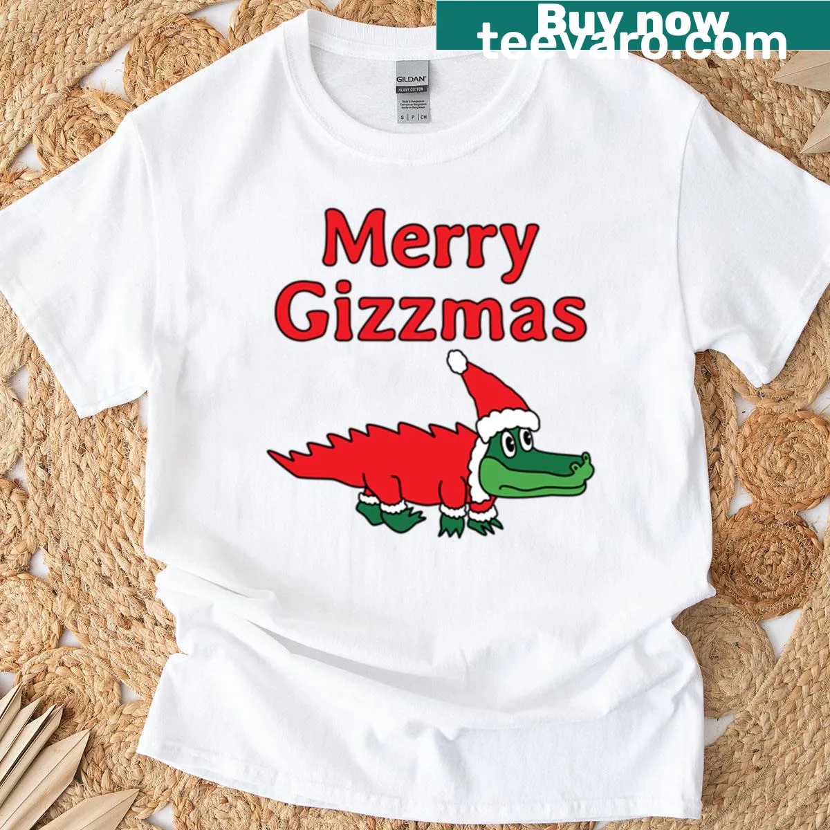 Merry Gizzmas T-shirt featuring playful typography for fans — on a men's t-shirt
