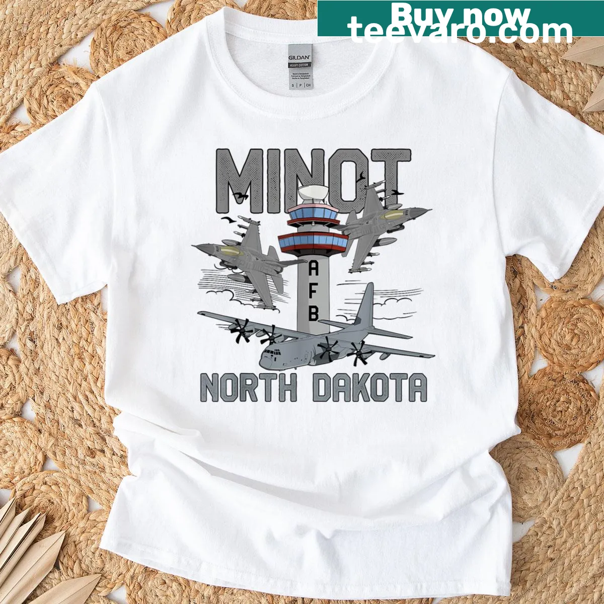 Veteran T-shirt featuring Minot Air Force Base — on a men's t-shirt