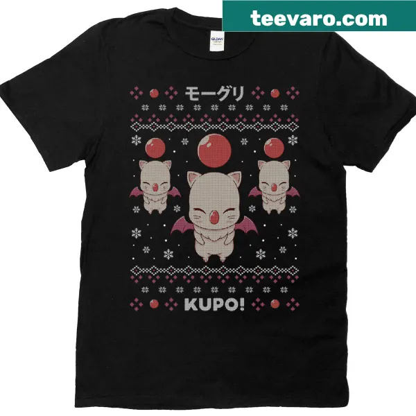 Cartoon Moogle character celebrating Christmas