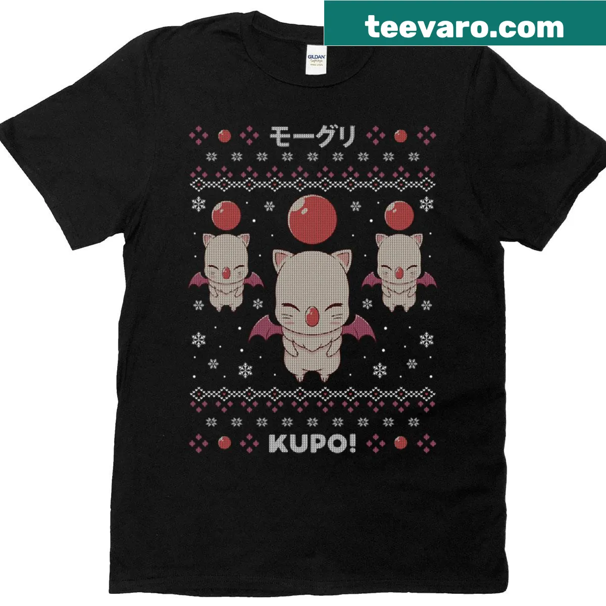 Cartoon Moogle character celebrating Christmas — on a men's t-shirt