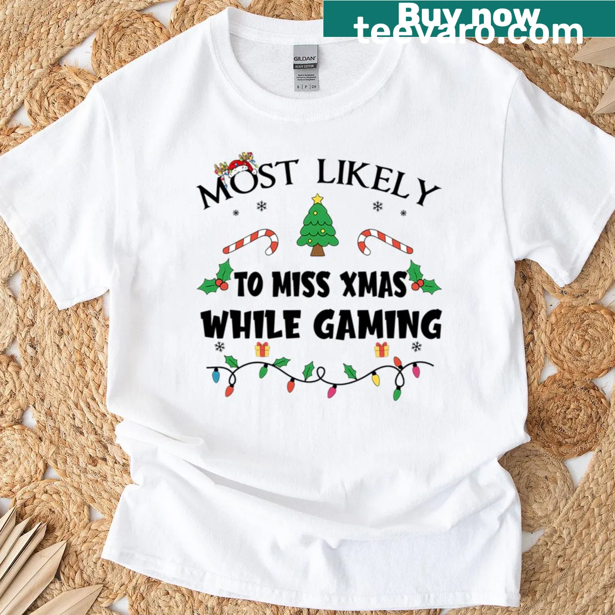 Funny family Christmas t-shirt for gamers with humorous text — on a men's t-shirt