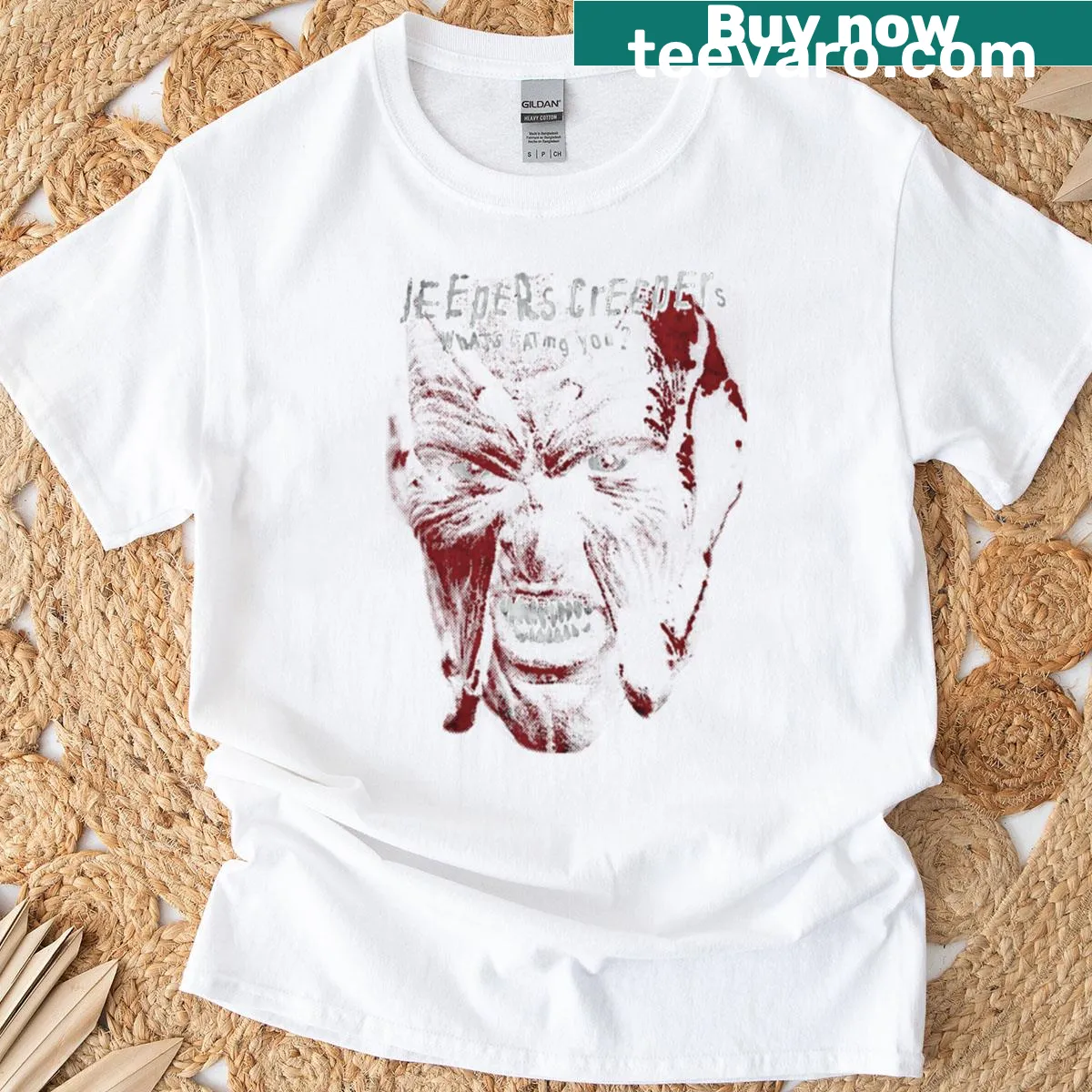 Vintage-style T-shirt featuring horror movie graphics for Halloween fans. — on a men's t-shirt