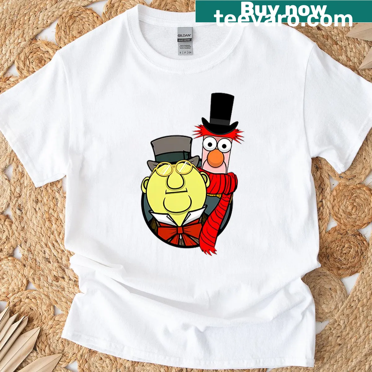 Muppets-themed T-shirt featuring Bunsen Honeydew and Beaker — on a men's t-shirt