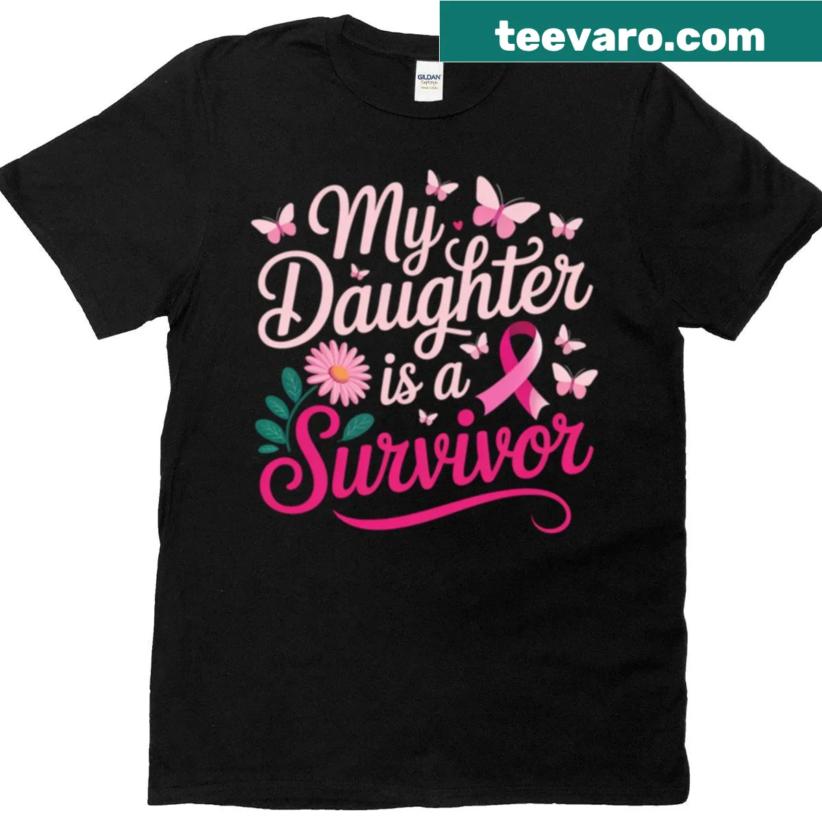 T-shirt with the message 'My Daughter Is A Survivor' supporting breast cancer awareness — on a men's t-shirt