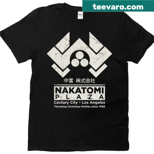 Vintage-style Christmas party t-shirt featuring Nakatomi Building 1988
