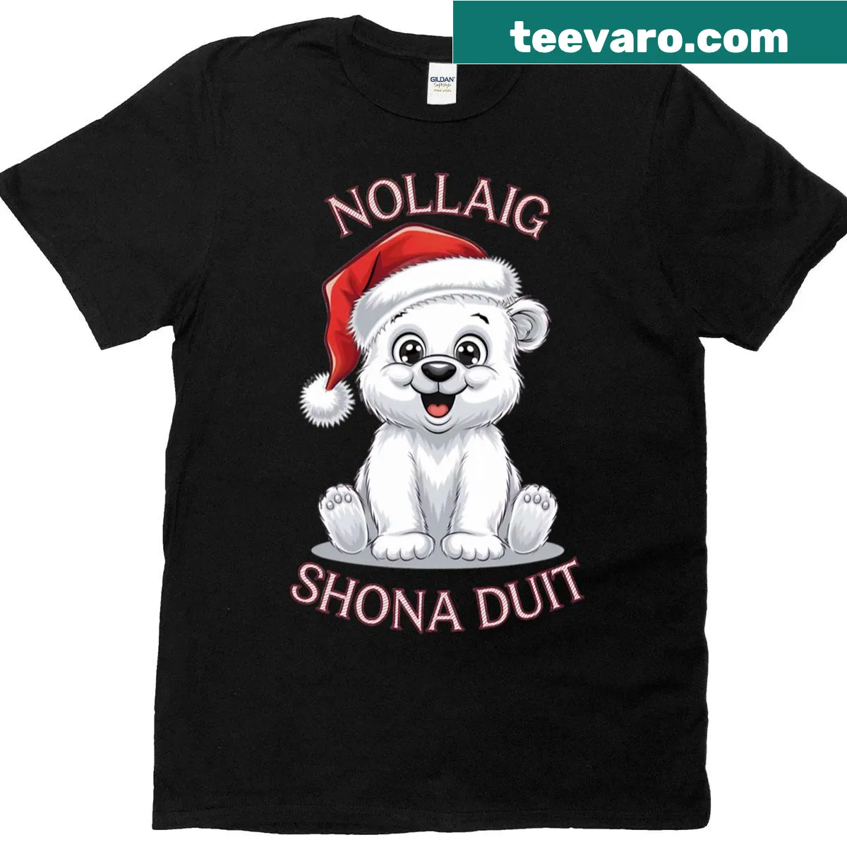 Irish-themed baby t-shirt with polar bear illustration for Nollaig Shona Duit — on a men's t-shirt