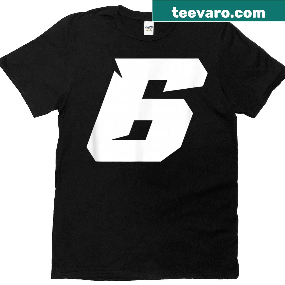 Stylish Number 6 varsity design on a T-shirt — on a men's t-shirt