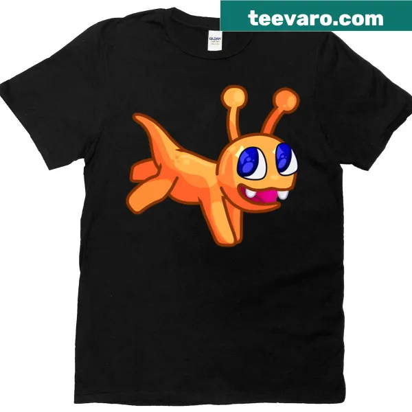Whimsical T-shirt featuring an illustrated orange crayon creature