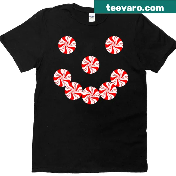 Oversized t-shirt featuring a peppermint candy smiley face
