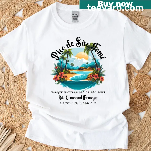 Souvenir t-shirt featuring Pico de São Tomé illustration for travelers