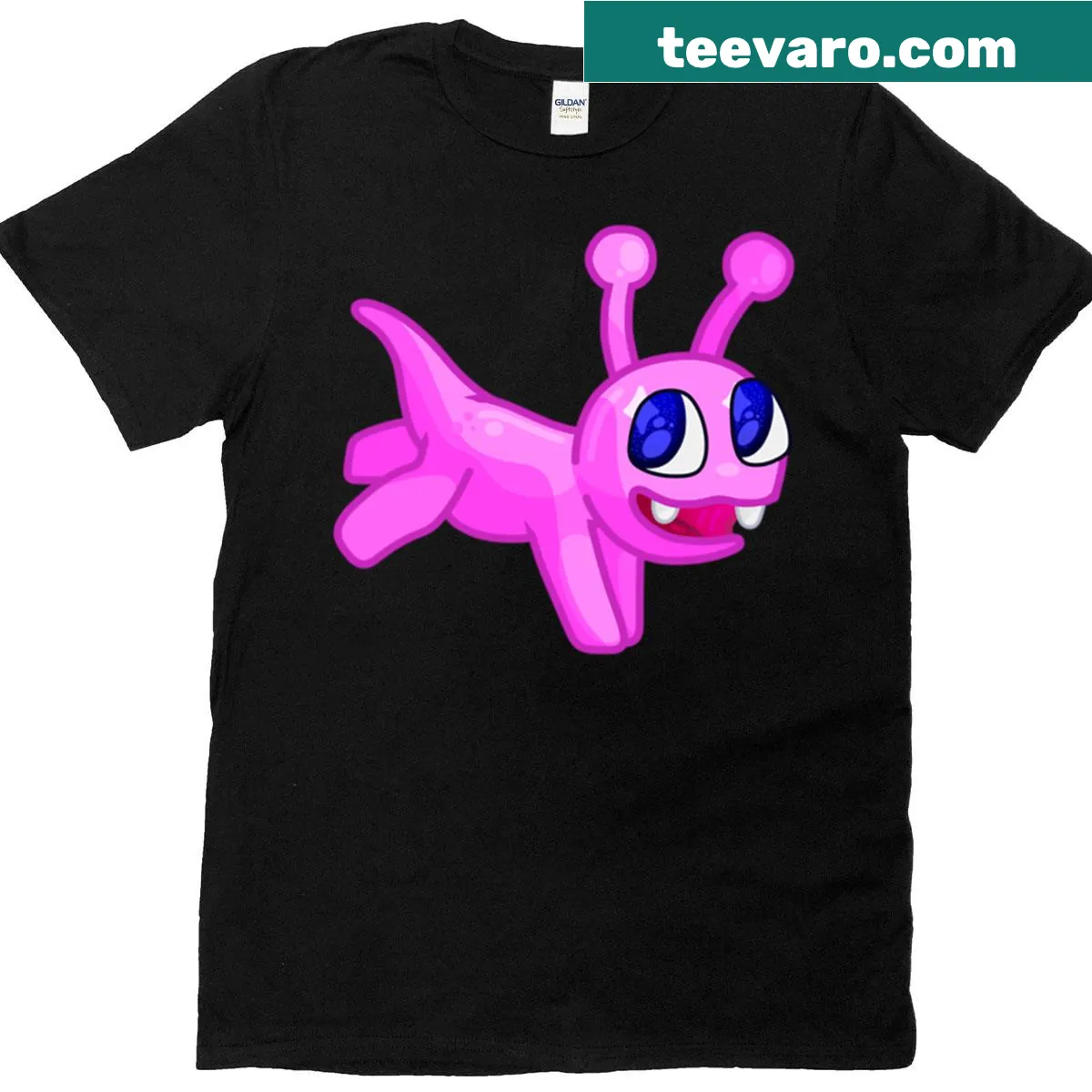 T-shirt with a cute creature design made from pink crayon strokes — on a men's t-shirt