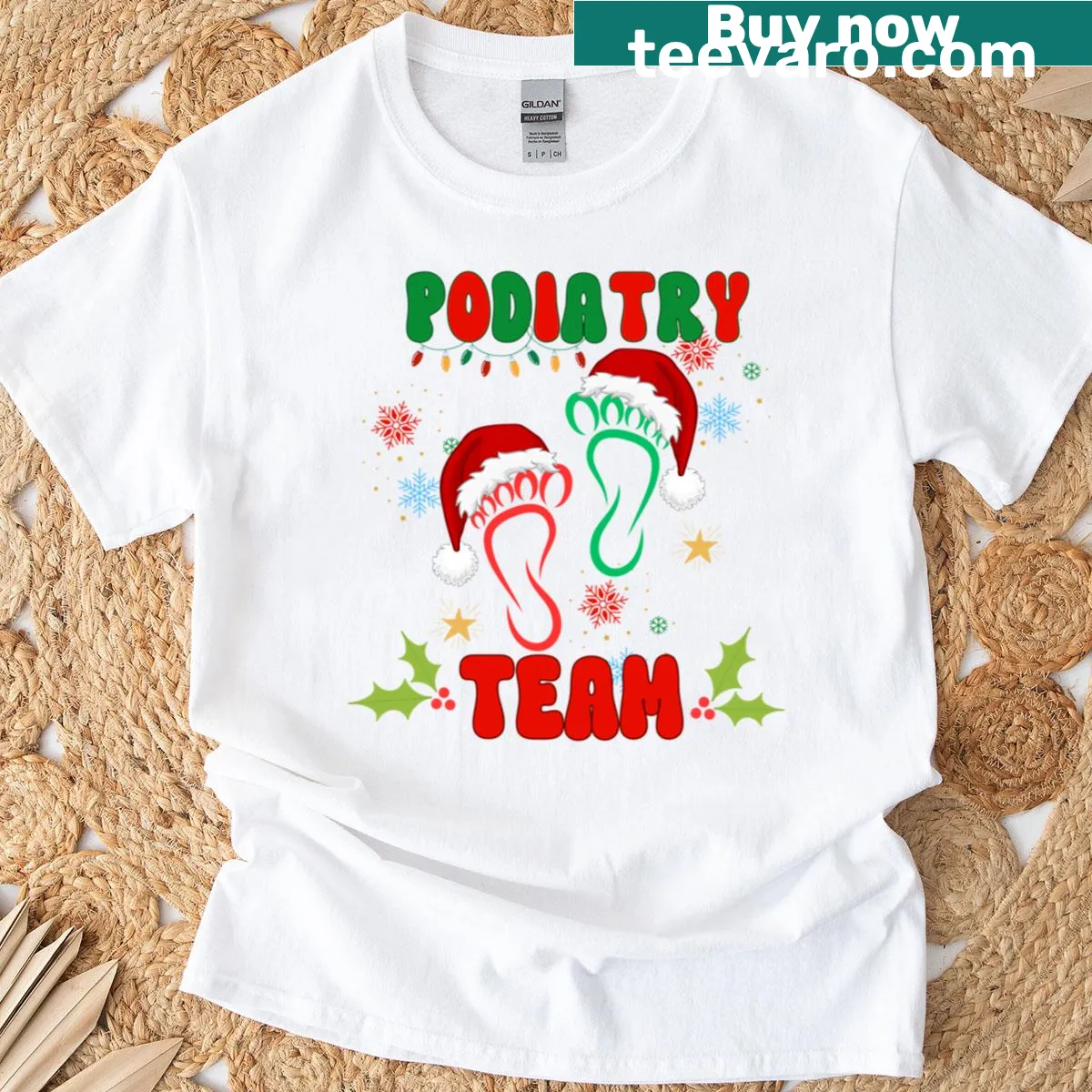 Christmas-themed matching t-shirt for podiatry team — on a men's t-shirt