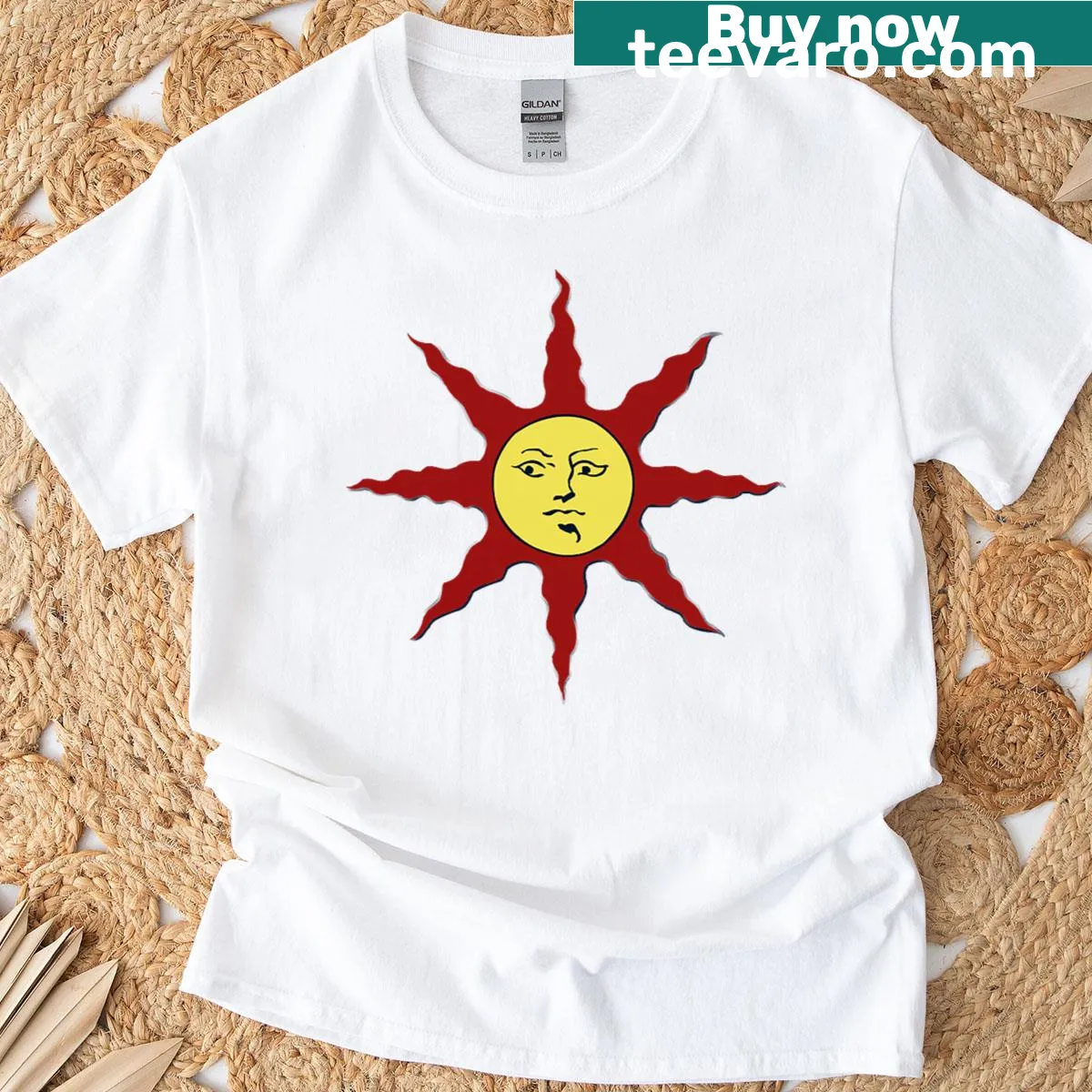 T-shirt with the phrase 'Praise The Sun' in bold text — on a men's t-shirt