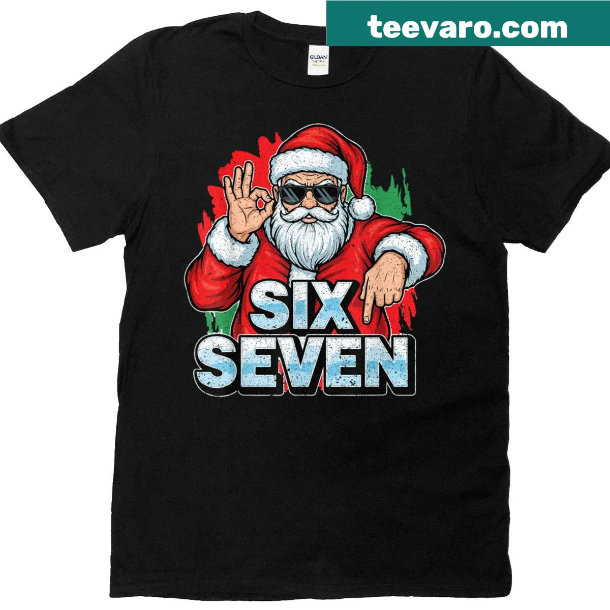 Funny Santa t-shirt with 'Quote Six Seven' meme text — on a men's t-shirt