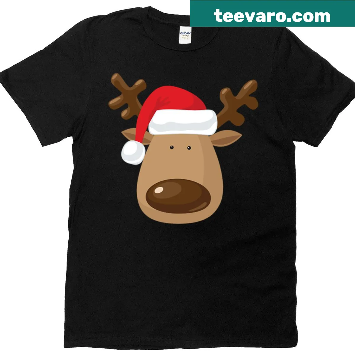Glitchy reindeer graphic on a men's Christmas t-shirt — on a men's t-shirt