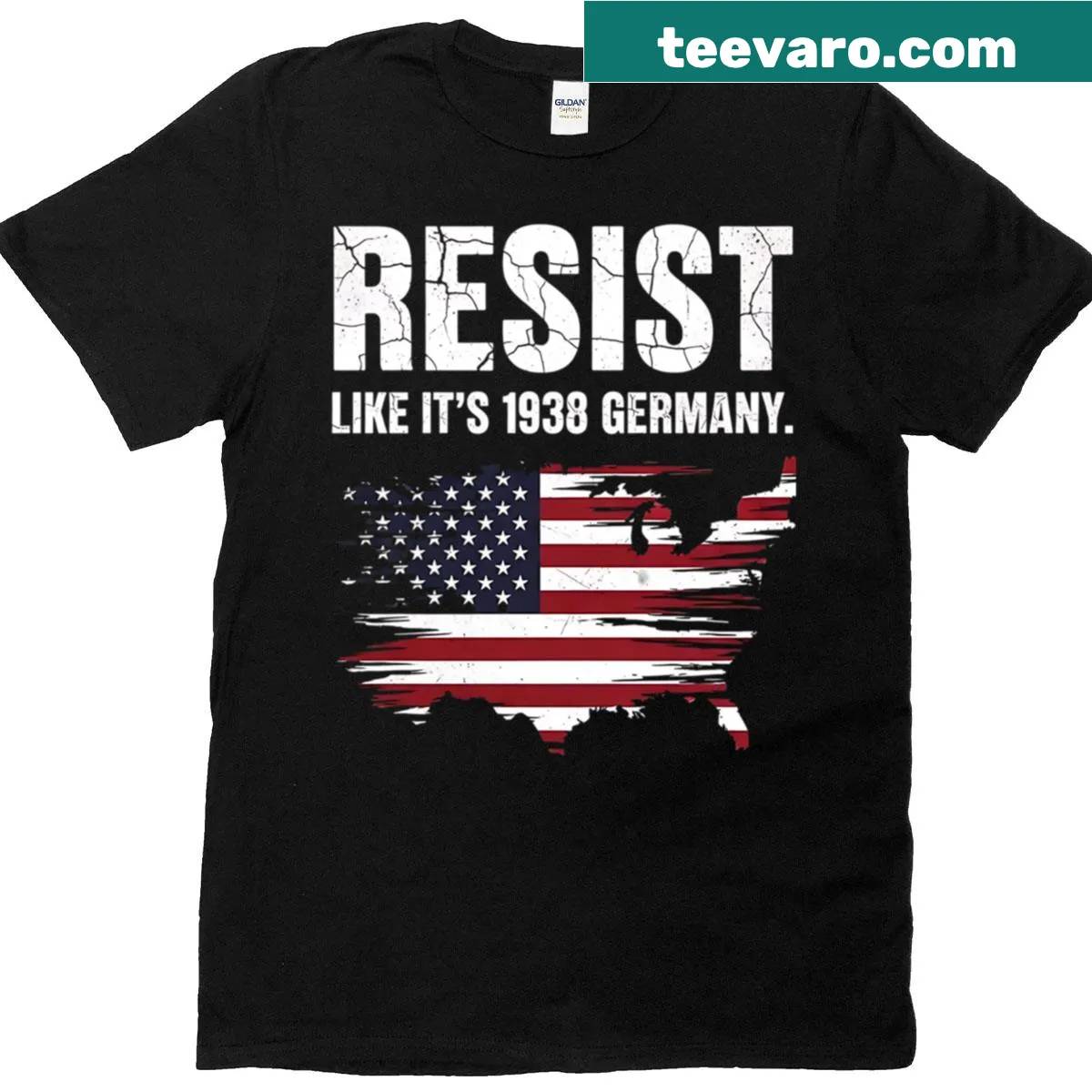 Patriotic protest T-shirt with American flag design — on a men's t-shirt
