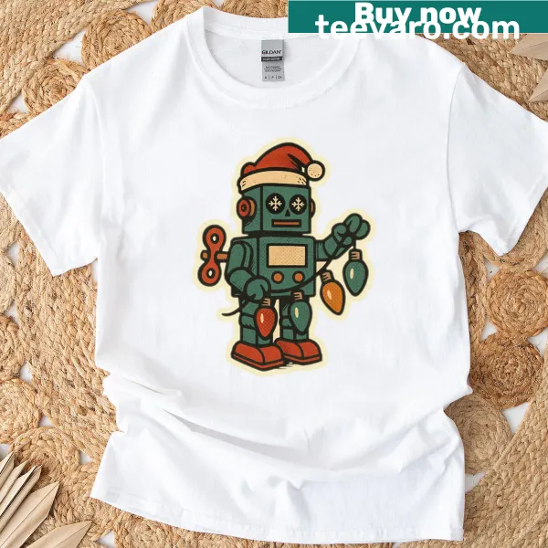 Retro Santa robot t-shirt with Christmas toys design