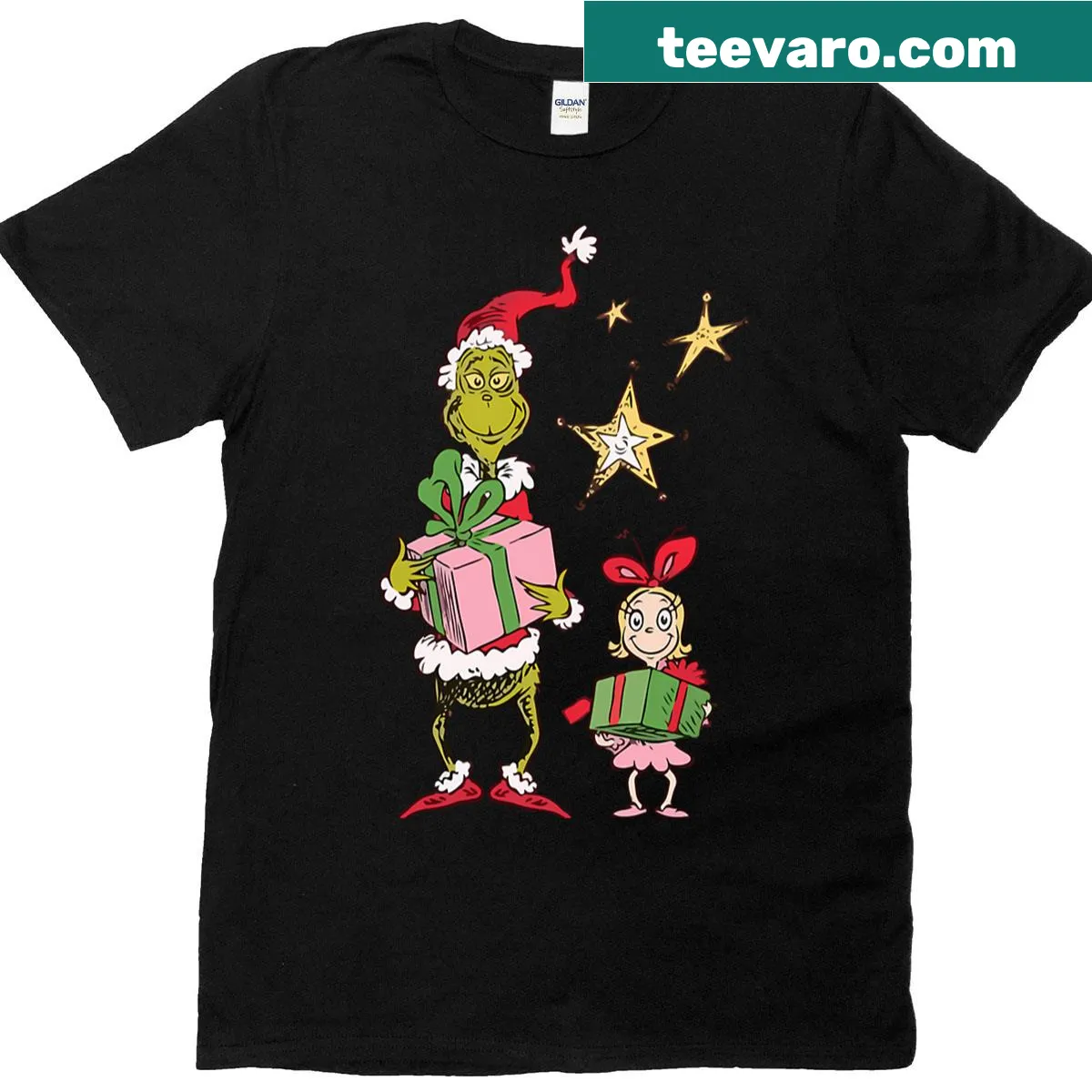 Cartoon T-shirt depicting Christmas mischief in retro style — on a men's t-shirt