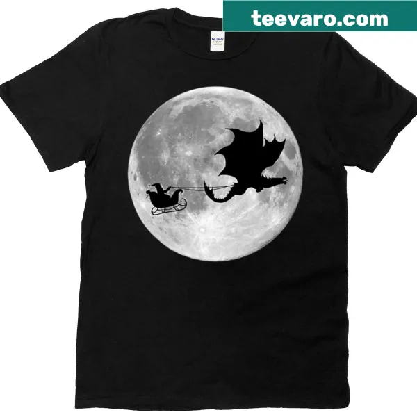 Santa Claus riding a dragon in a whimsical sleigh ride graphic