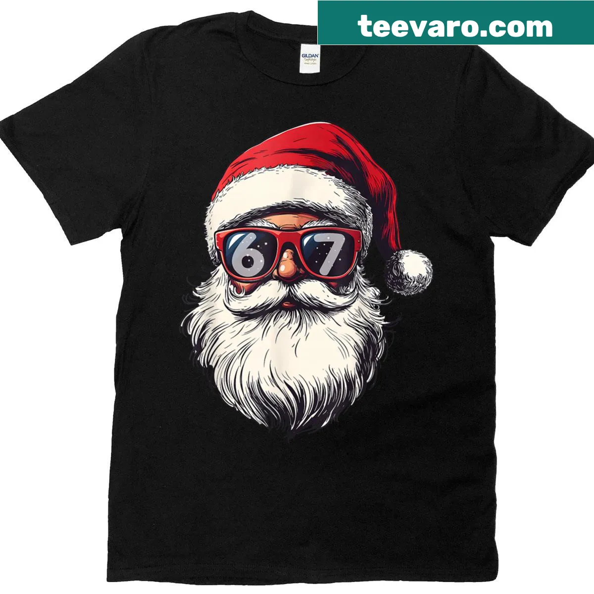 Santa Claus face graphic in meme style on humorous T-shirt — on a men's t-shirt