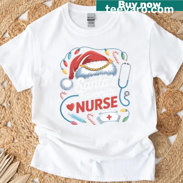 Heartwarming T-shirt design featuring Santa with a nurse.