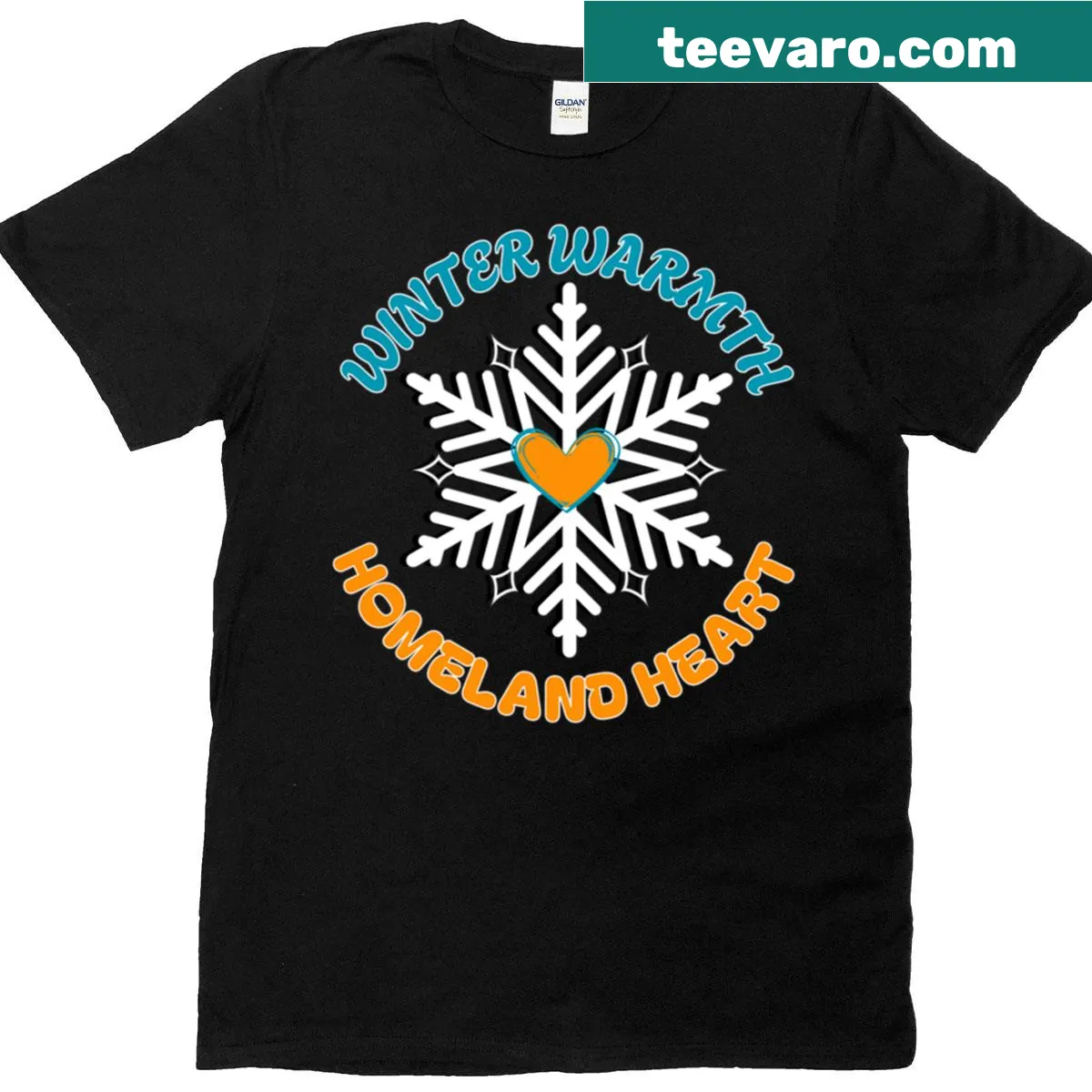 Heartfelt T-shirt with 'Winter Warmth Homeland Heart' typography — on a men's t-shirt