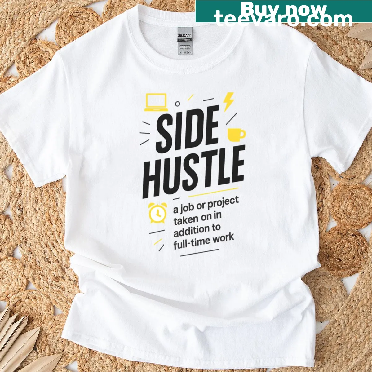 Bold T-shirt with 'Side Hustle' phrase — on a men's t-shirt