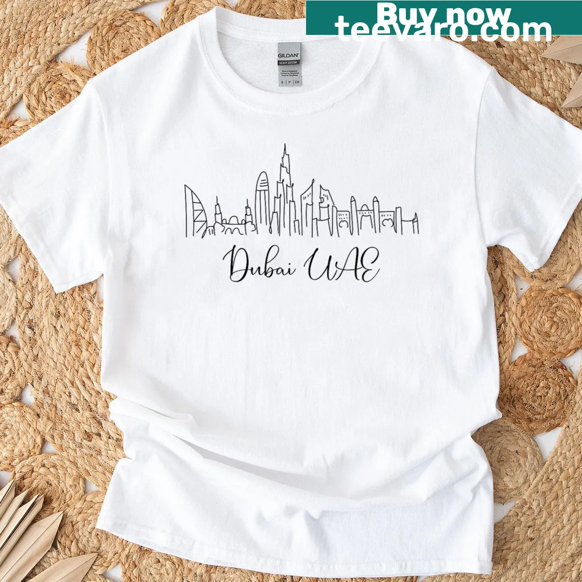 T-shirt featuring Dubai's iconic skyline — on a men's t-shirt