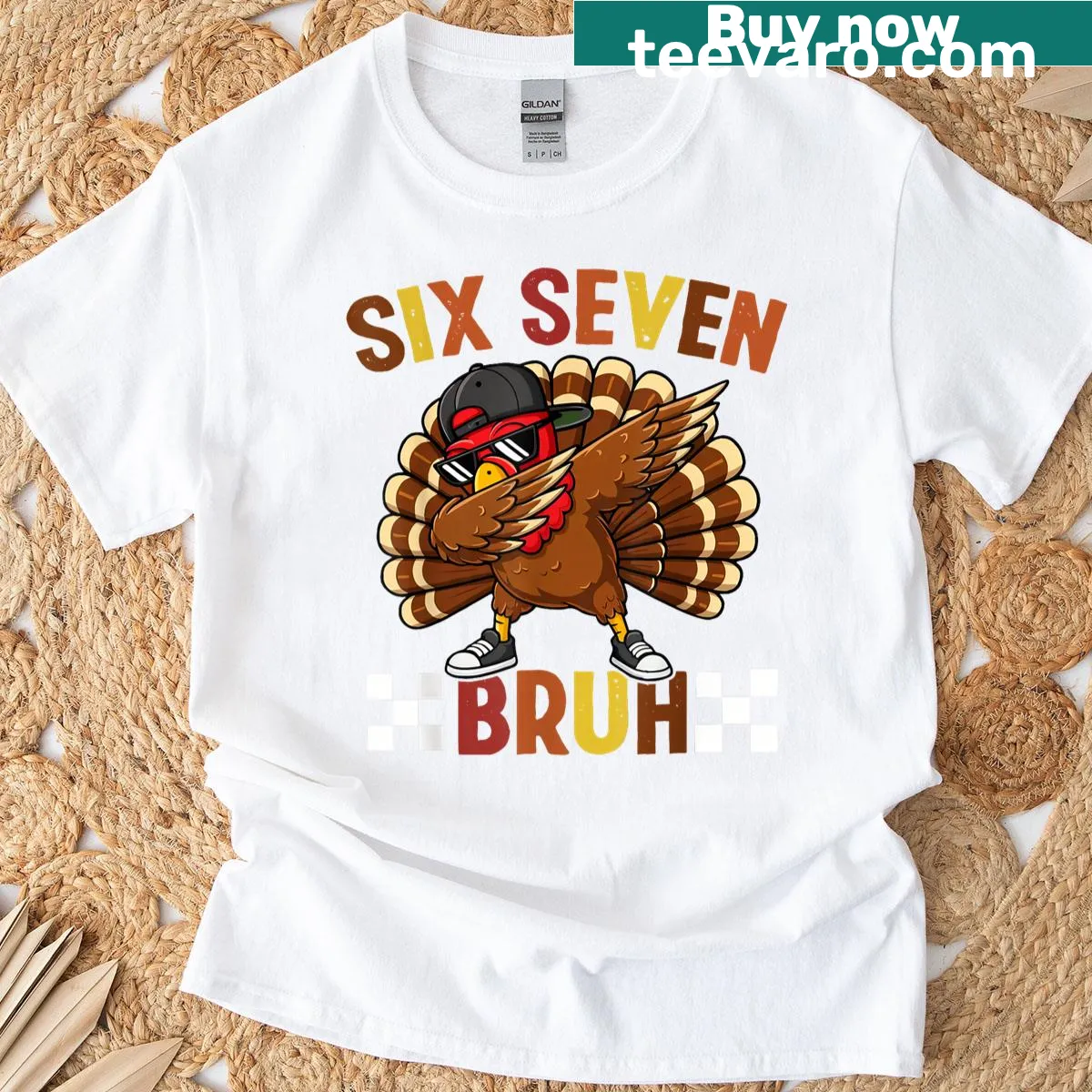 Kids T-shirt with cartoon turkey dabbing and funny text — on a men's t-shirt