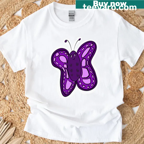 Cartoon T-shirt featuring a cute small purple butterfly design