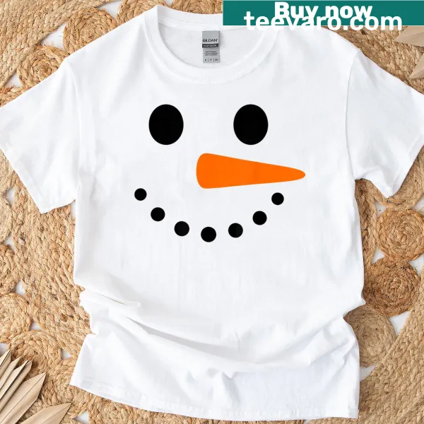 Cute snowman face graphic on a Christmas t-shirt