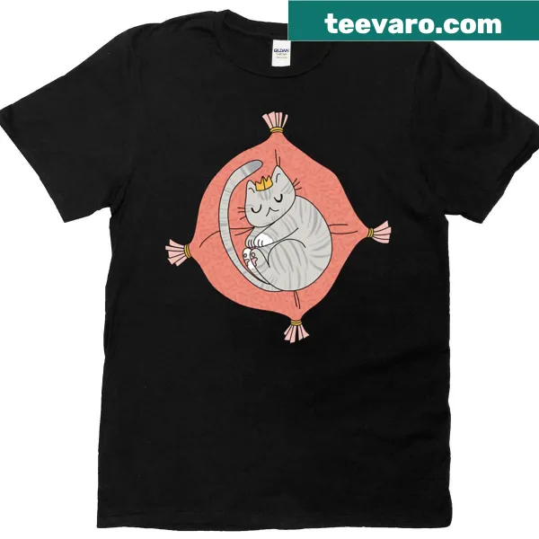 Adorable illustration of a snuggly cat on a t-shirt