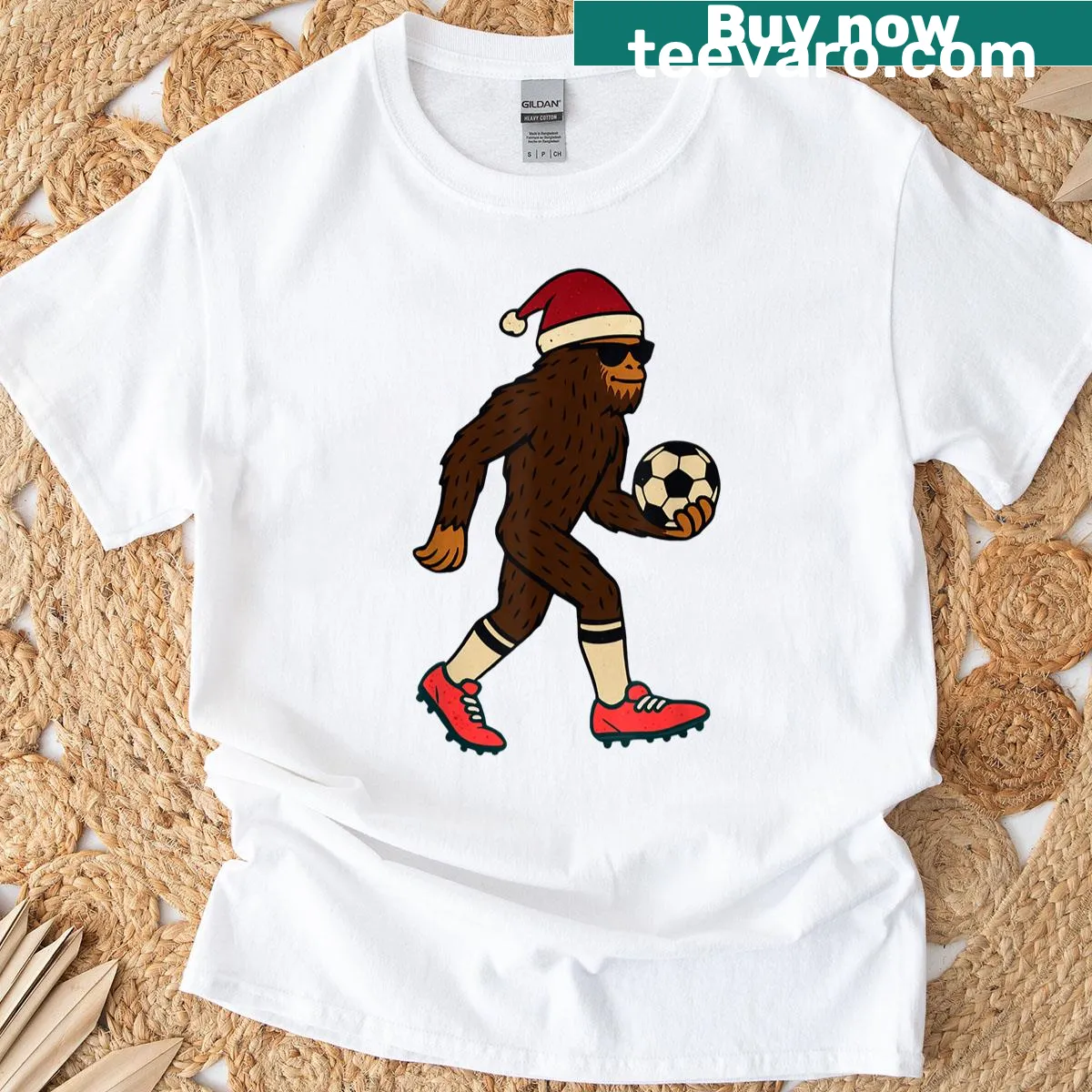 Vintage-style t-shirt with a funny sasquatch graphic for Christmas — on a men's t-shirt