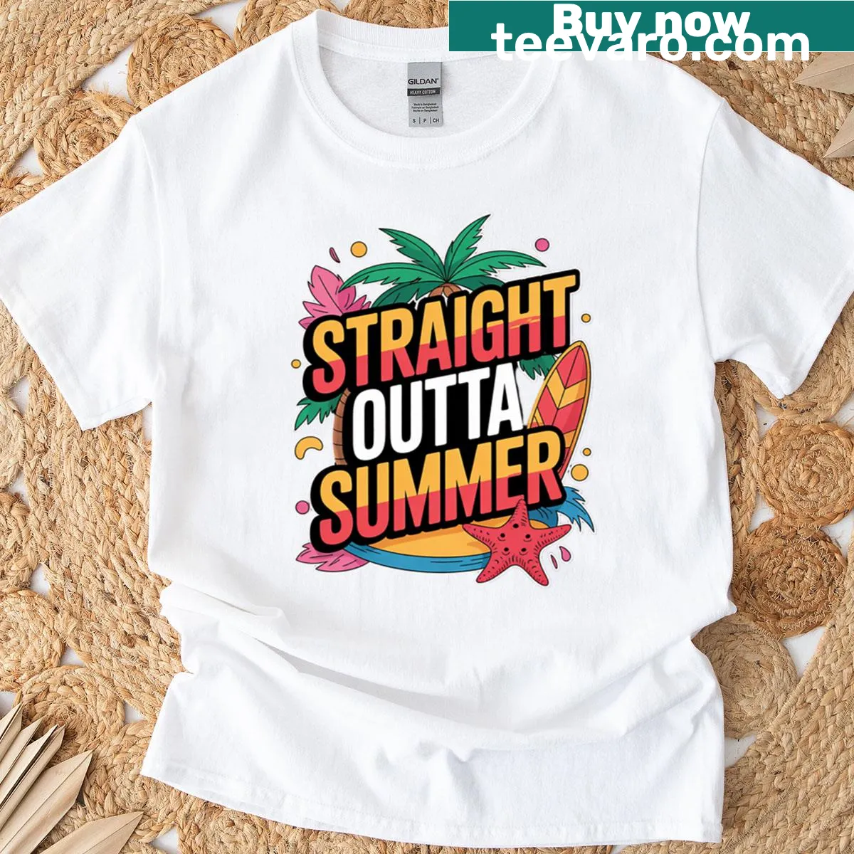 T-shirt with the phrase 'Straight Outta Summer' for back-to-school — on a men's t-shirt