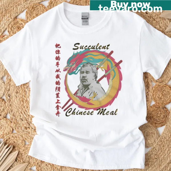 T-shirt featuring humorous text about a Chinese meal