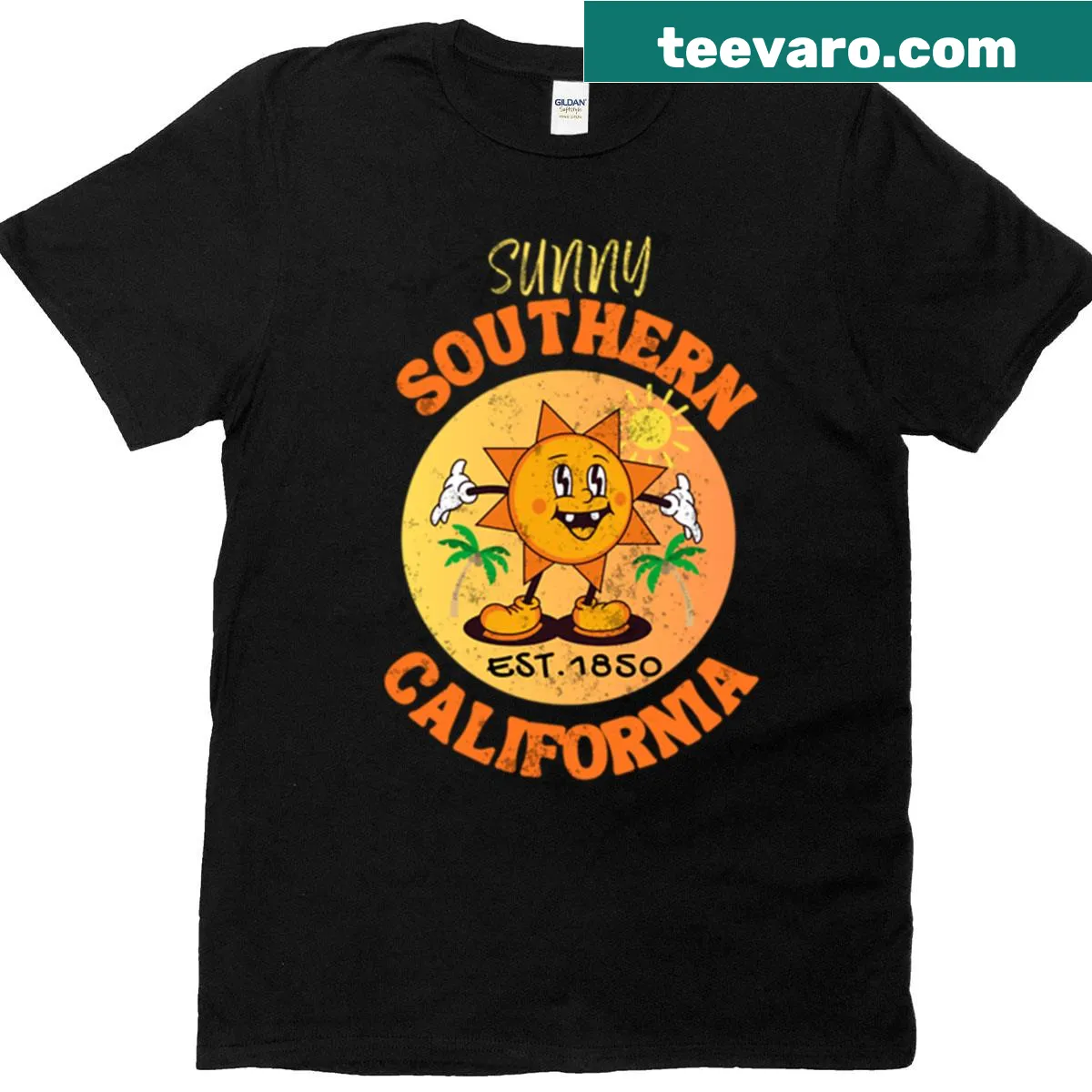 Illustrated Southern California themed t-shirt — on a men's t-shirt