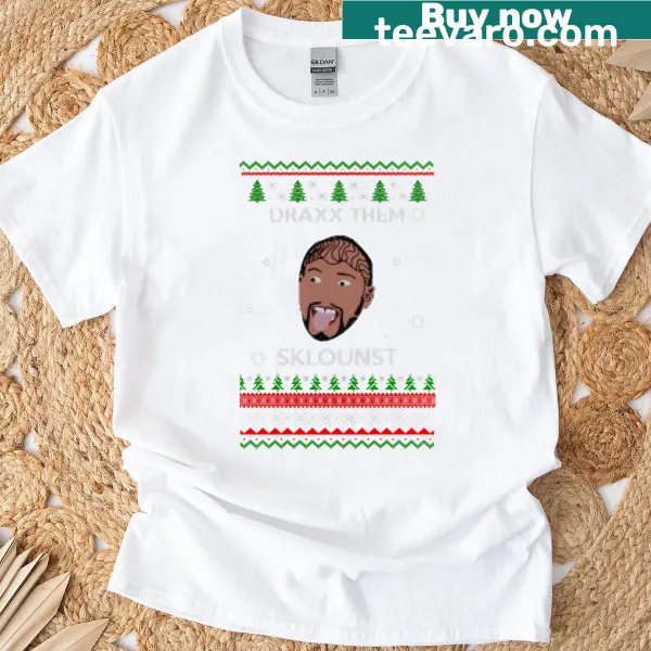 Festive truck graphic on a Christmas-themed T-shirt