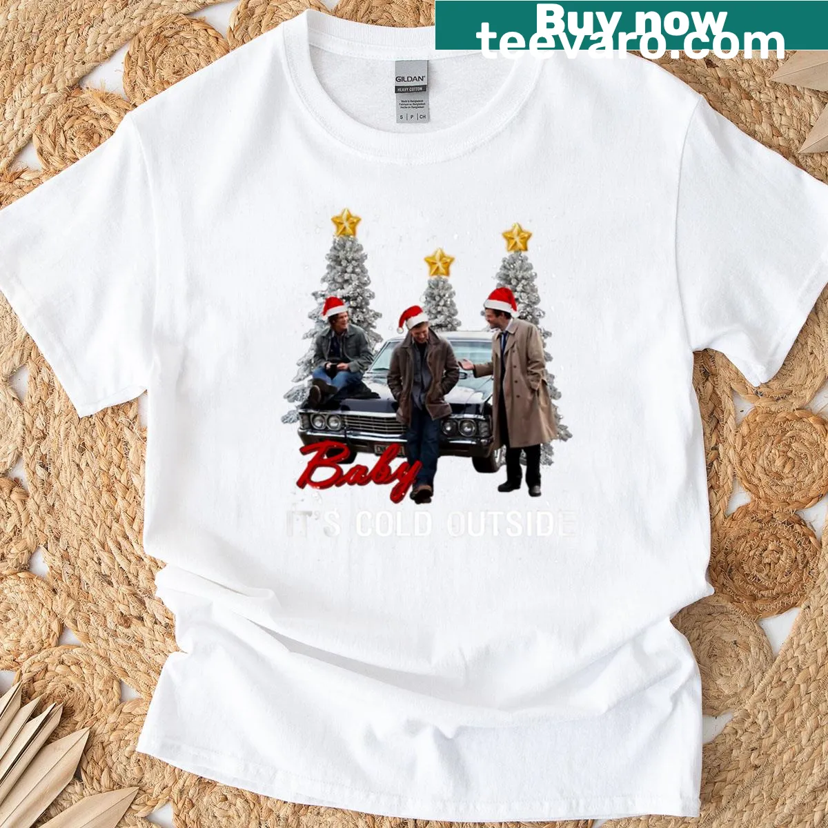 Christmas t-shirt with 'Baby It's Cold Outside' text and supernatural design — on a men's t-shirt