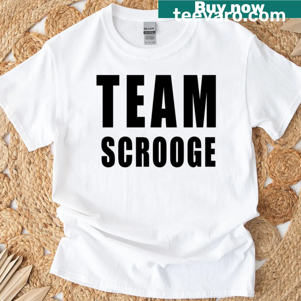 Text t-shirt that reads 'Team Scrooge - Christmas Sucks' — on a men's t-shirt