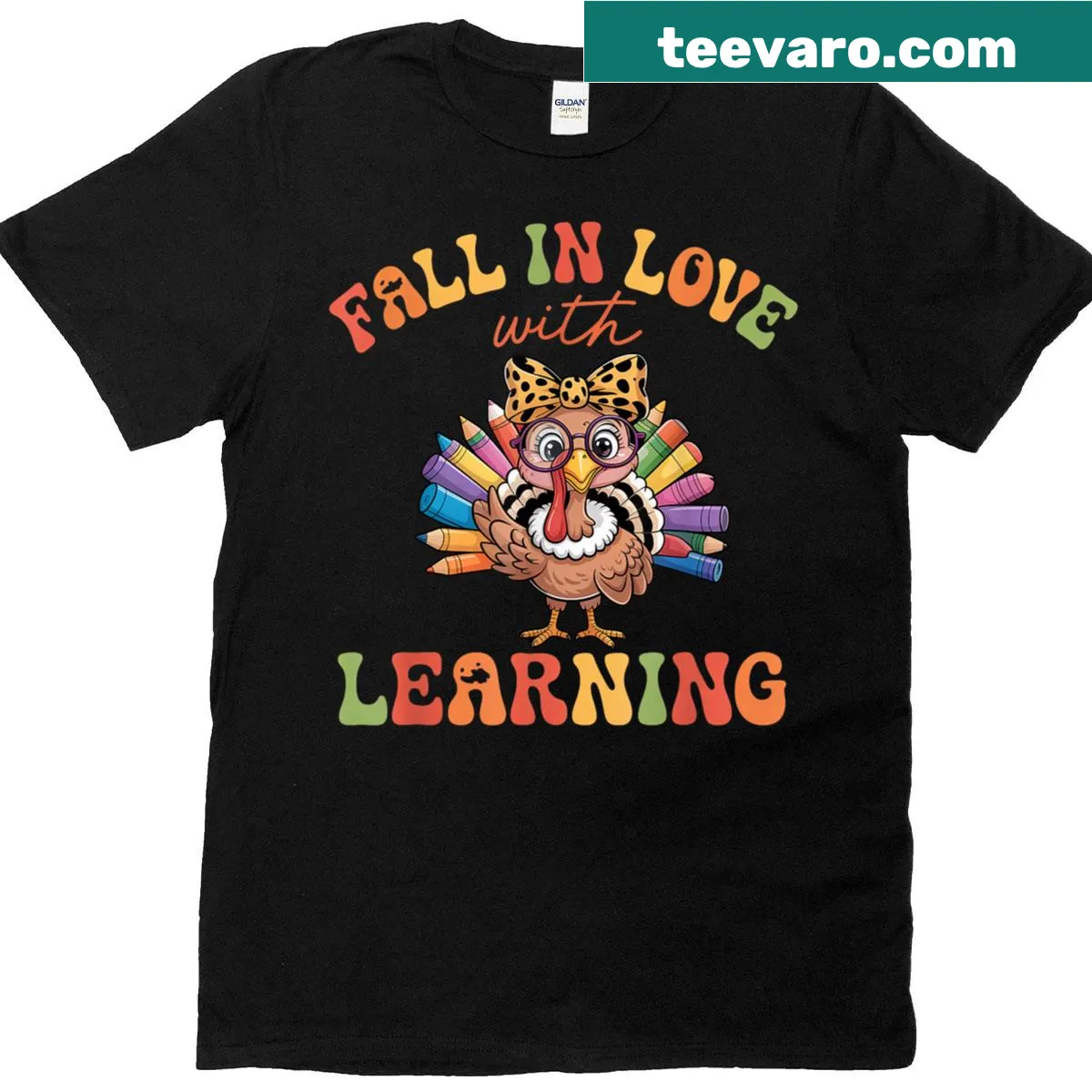 Thanksgiving t-shirt for teachers with turkey and learning message — on a men's t-shirt